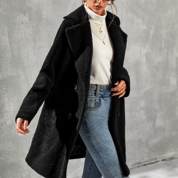 Cozy Red Oversized Teddy Pea Coat Jacket Button up Luxe - Picture 11 of 13